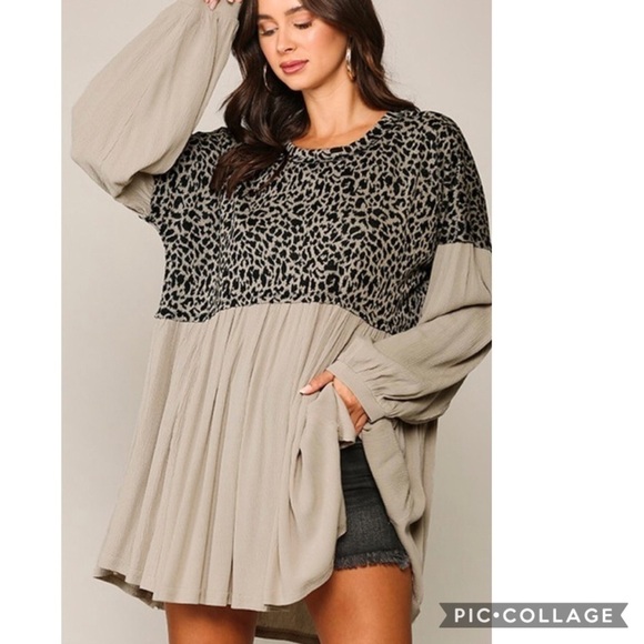 SALE!! Cute & Comfy! Taupe Top w/Animal Print - Picture 1 of 4